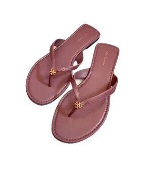 Tory Burch Thong Classic Leather Flip Flop Signature Logo Lavender Wm Sz 8.5 NEW